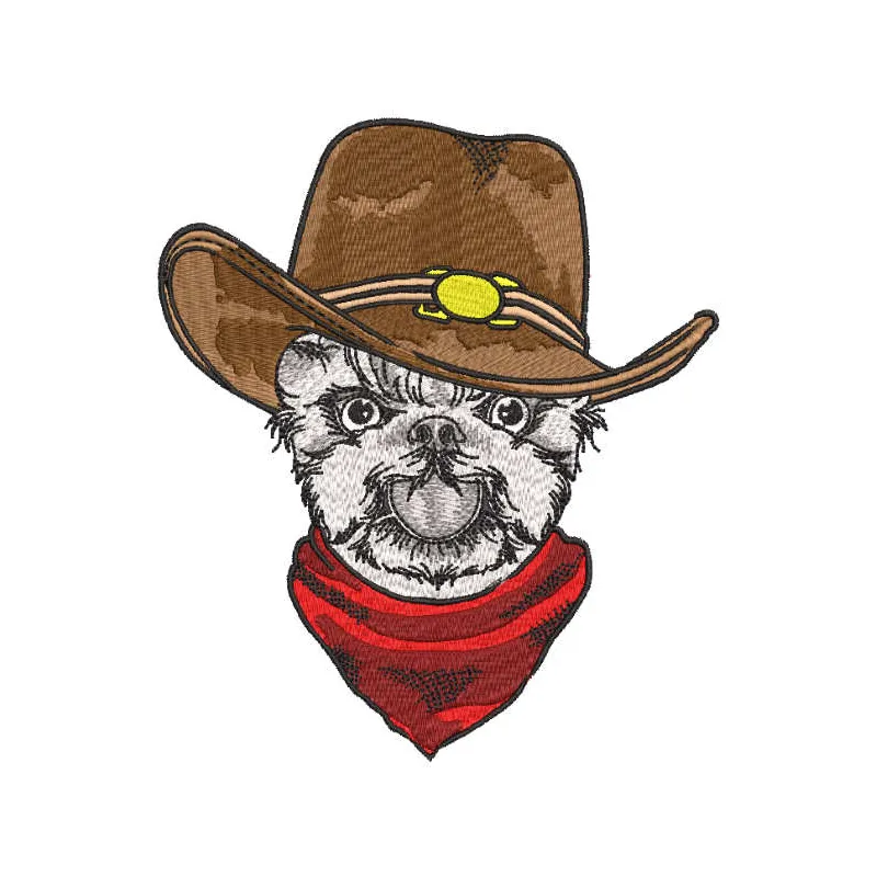 Dog cowboy embroidery design featuring a playful dog dressed in cowboy attire, ideal for stitching on various items.