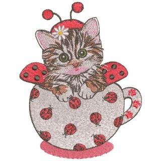 Kitten in ladybug costume embroidery design - Embroidery Design