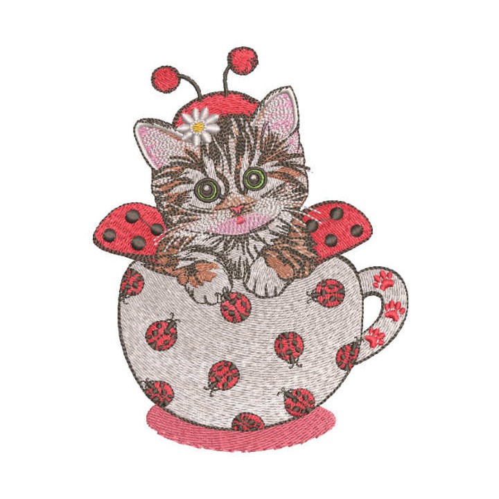 Kitten in ladybug costume embroidery design - Embroidery Design