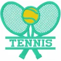 Tennis logo embroidery design preview showcasing a vibrant stitched motif for sports apparel and accessories.