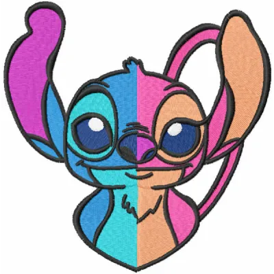 Two sides embroidery design featuring Lilo and Stitch, showcasing intricate details for creative stitching.