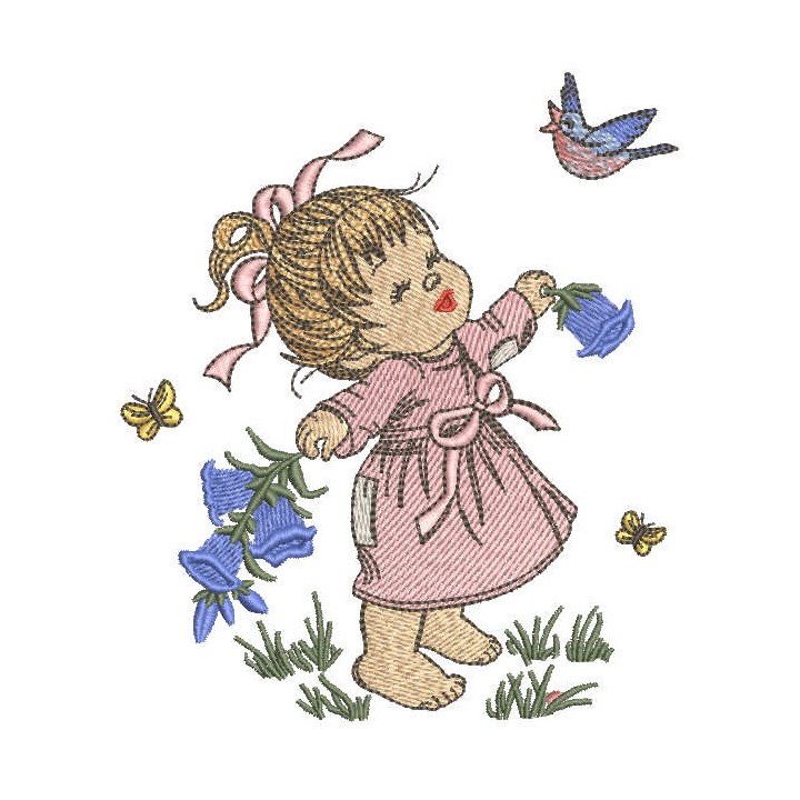 Girl enjoys summer embroidery design - Embroidery Design