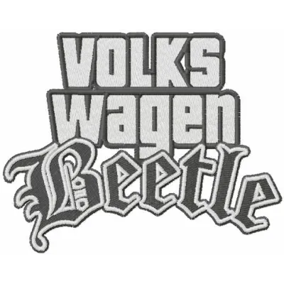 Stylish Volkswagen Beetle logo embroidery design, perfect for stitching on jackets, bags, and more.
