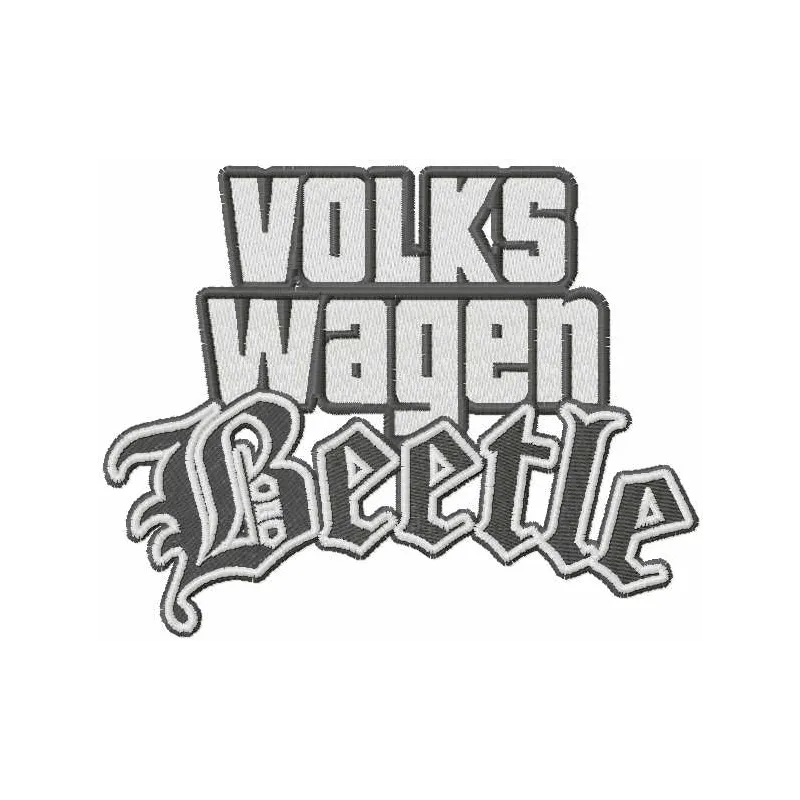 Stylish Volkswagen Beetle logo embroidery design, perfect for stitching on jackets, bags, and more.