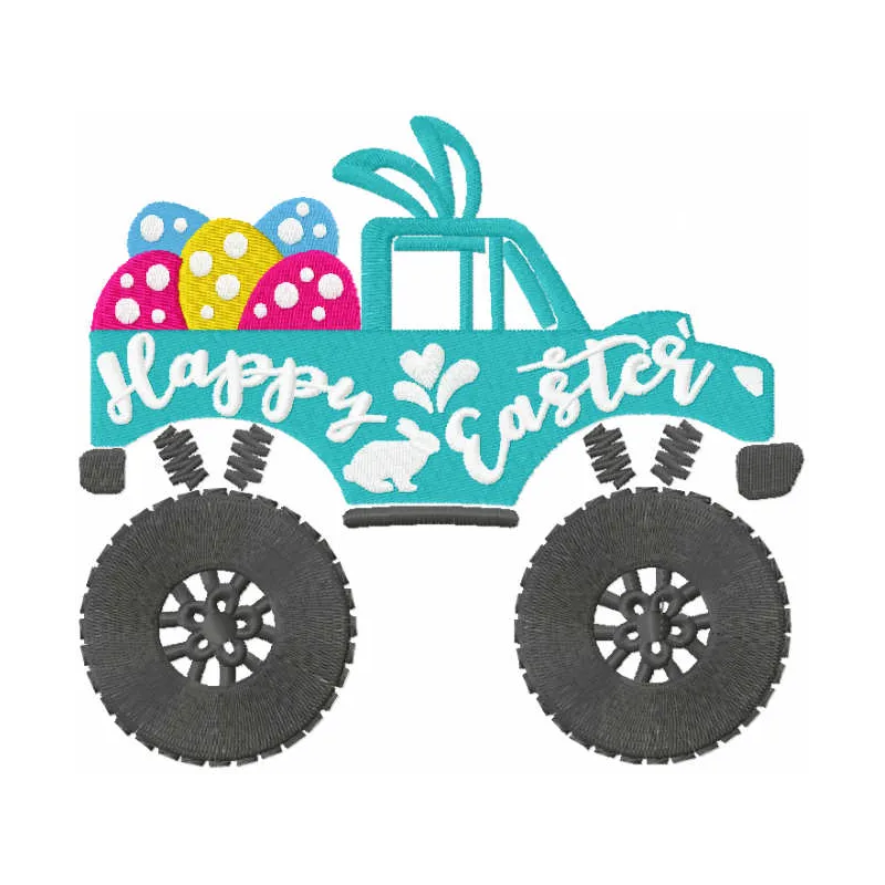 Happy Easter jeep embroidery design featuring a festive jeep adorned with Easter elements, perfect for stitching on t-shirts…