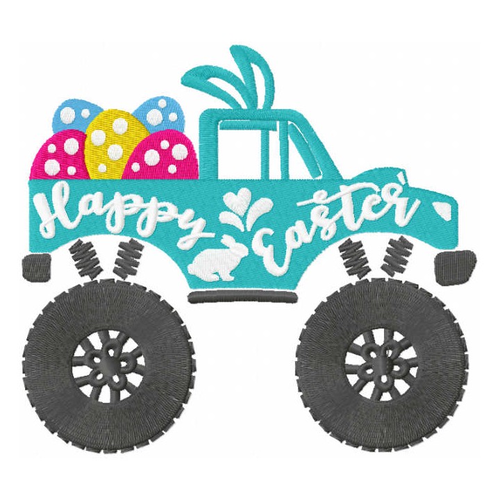 Happy Easter jeep embroidery design - Embroidery Design