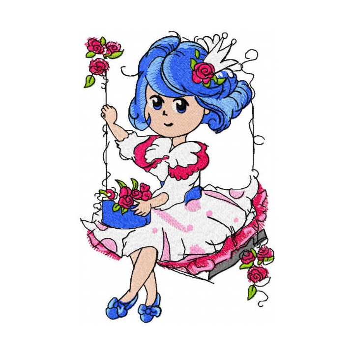 Malvina swing in garden embroidery design - Embroidery Design