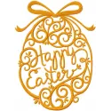 Gold Easter egg embroidery design featuring intricate patterns, perfect for embellishing festive items.
