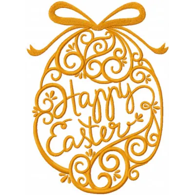 Gold Easter egg embroidery design featuring intricate patterns, perfect for embellishing festive items.