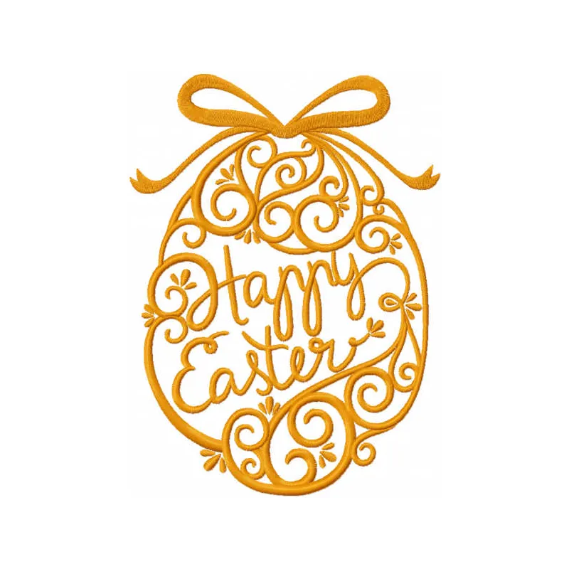 Gold Easter egg embroidery design featuring intricate patterns, perfect for embellishing festive items.