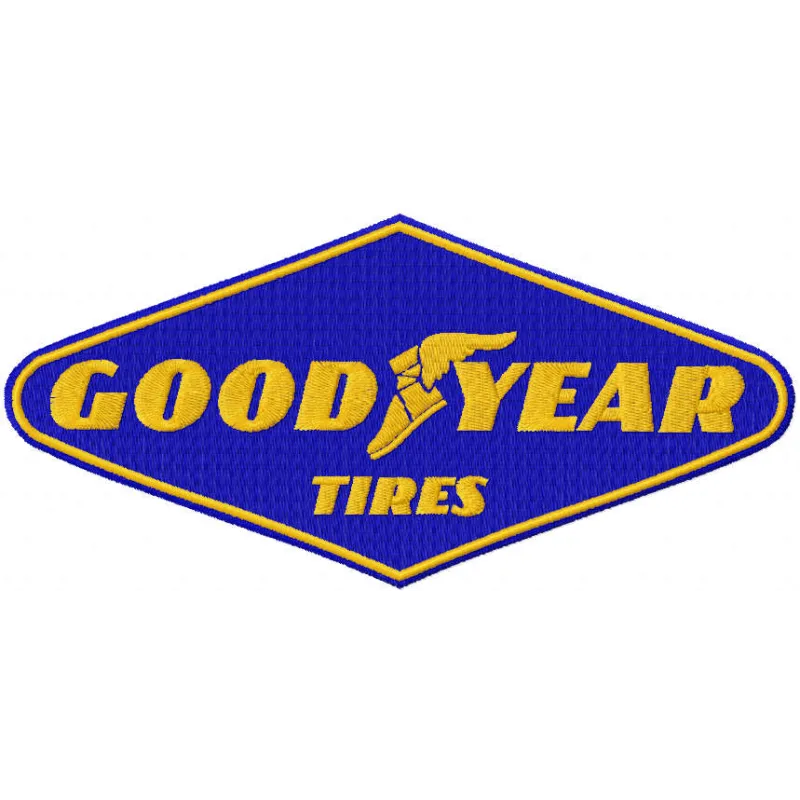 Preview of Good Year Tires logo embroidery design for auto and moto projects, showcasing intricate stitching details.