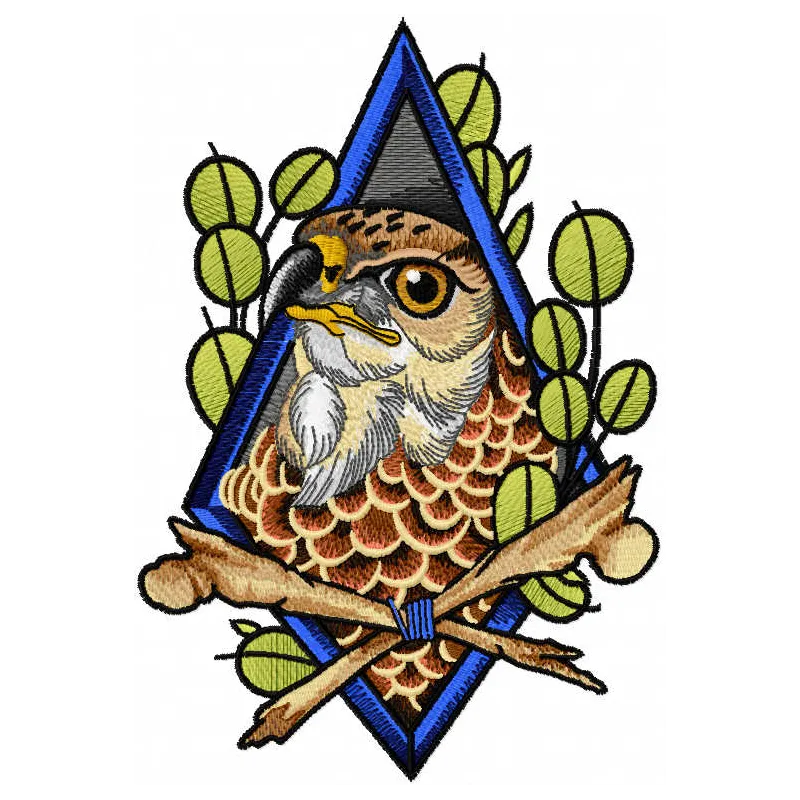 Eagle in frame embroidery design showcasing a majestic bird surrounded by an ornate border, perfect for various fabric proje…