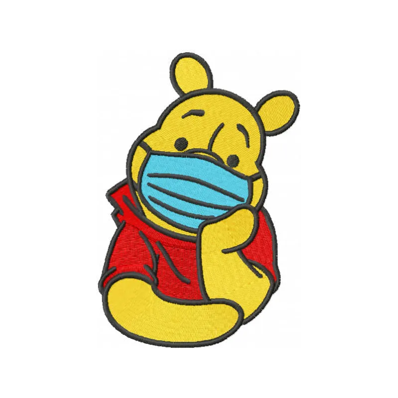 Winnie Pooh wearing a mask embroidery design, showcasing playful characters for creative stitching projects.