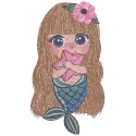 Preview of a mermaid with sea star embroidery design, showcasing intricate details for creative stitching projects.