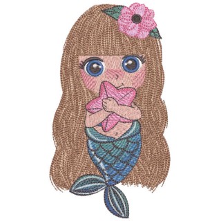 Mermaid with sea star embroidery design - Embroidery Design