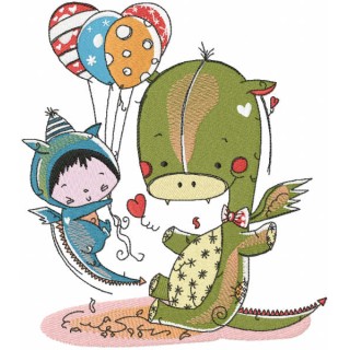 Dragon and flying baby embroidery design - Embroidery Design
