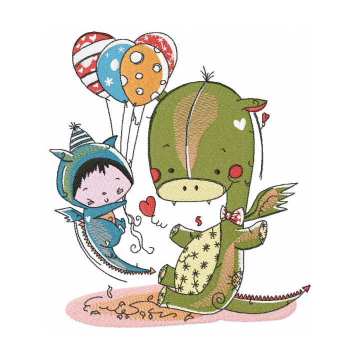 Dragon and flying baby embroidery design - Embroidery Design