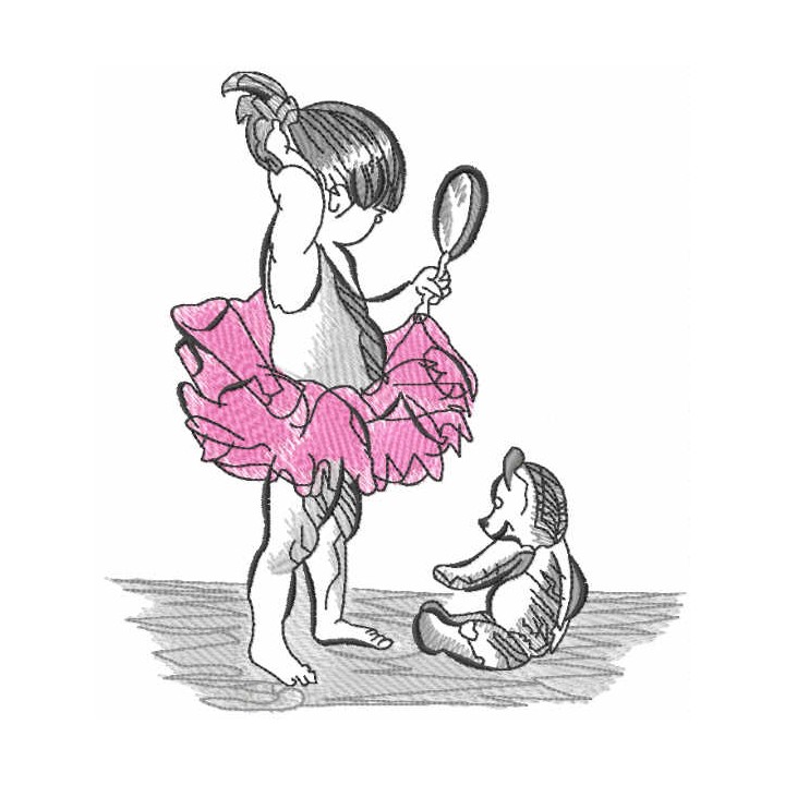 Young ballerina looks in the mirror embroidery design - Embroidery Design