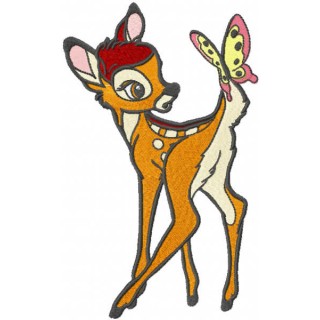 Bambi loving butterfly embroidery design - Embroidery Design