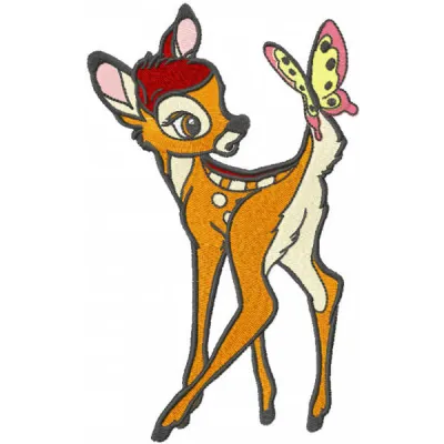 Bambi loving butterfly embroidery design featuring a charming deer and butterfly motif, perfect for baby onesies or pillows.