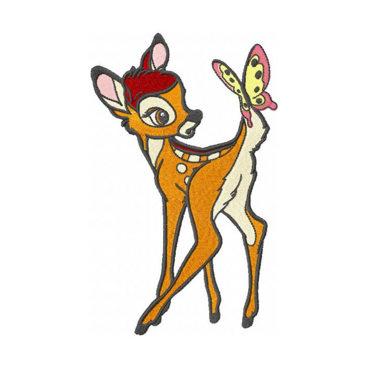 Bambi loving butterfly embroidery design - Embroidery Design