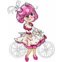 Malvina princess embroidery design featuring a charming princess riding a bike, ideal for various projects.