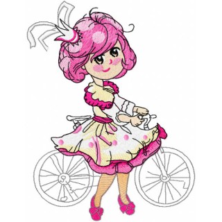 Malvina princess with bike embroidery design - Embroidery Design