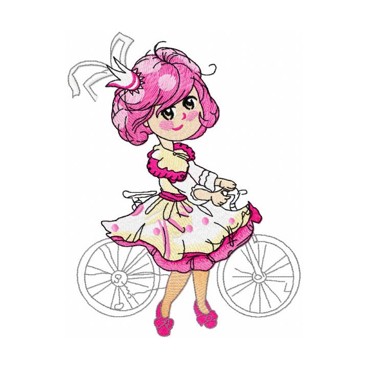 Malvina princess with bike embroidery design - Embroidery Design