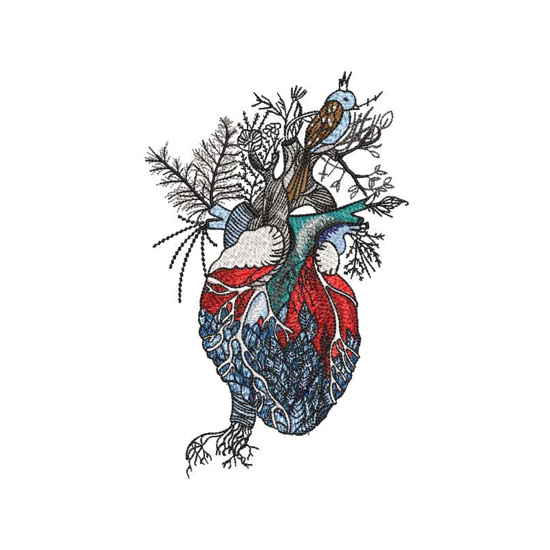 Heart of nature embroidery design featuring intricate floral motifs, ideal for Valentine's Day stitching projects.