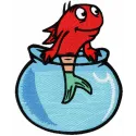 Colorful fish in an aquarium embroidery design inspired by Dr. Seuss, featuring whimsical underwater elements.