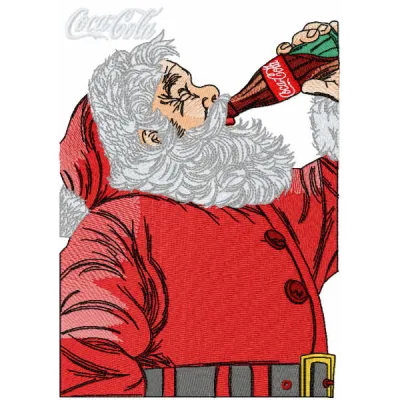 Embroidery design featuring Santa Claus enjoying a Coca Cola, perfect for festive creations.