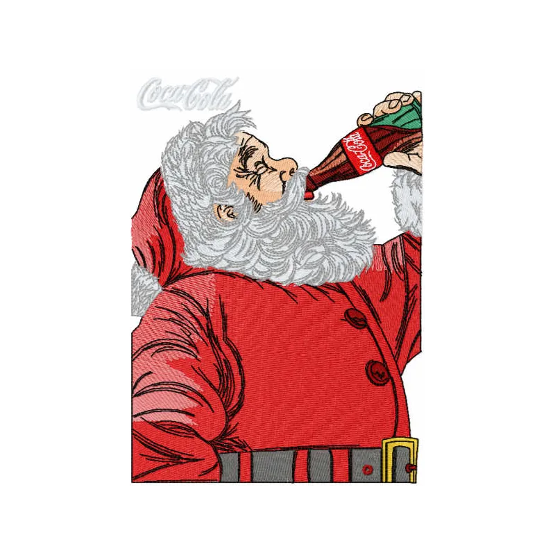 Embroidery design featuring Santa Claus enjoying a Coca Cola, perfect for festive creations.