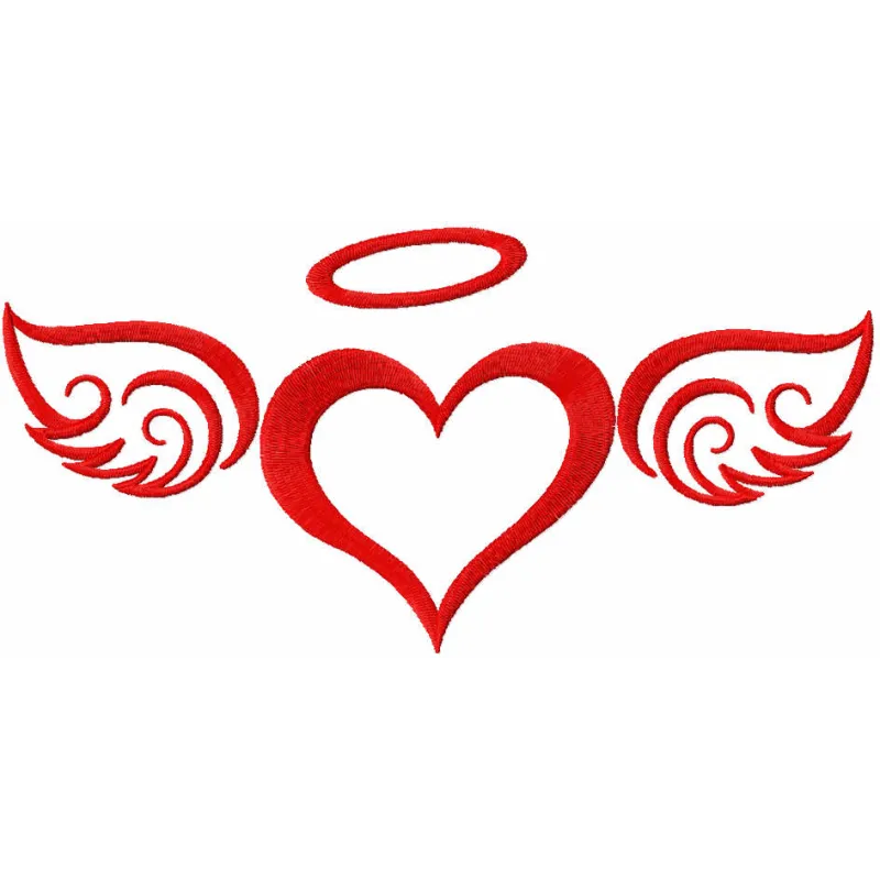 Preview of red angel wings embroidery design for Valentine's Day, showcasing intricate stitching patterns.