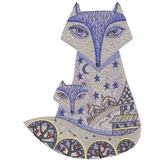 Winter patterned fox family embroidery design - Embroidery Design