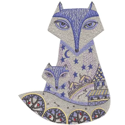 Winter patterned fox family embroidery design featuring adorable foxes, perfect for cozy projects like hoodies and blankets.