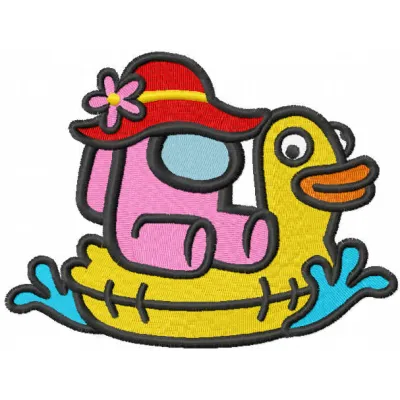 Summer among us embroidery design featuring playful characters and vibrant colors, ideal for crafting projects.