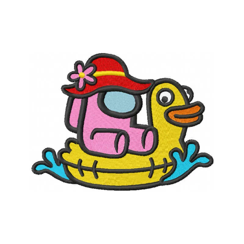 Summer among us embroidery design featuring playful characters and vibrant colors, ideal for crafting projects.