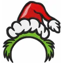Preview of Grinch Christmas round monogram template embroidery design featuring Dr. Seuss inspired motifs.