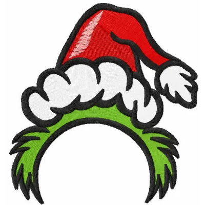 Preview of Grinch Christmas round monogram template embroidery design featuring Dr. Seuss inspired motifs.