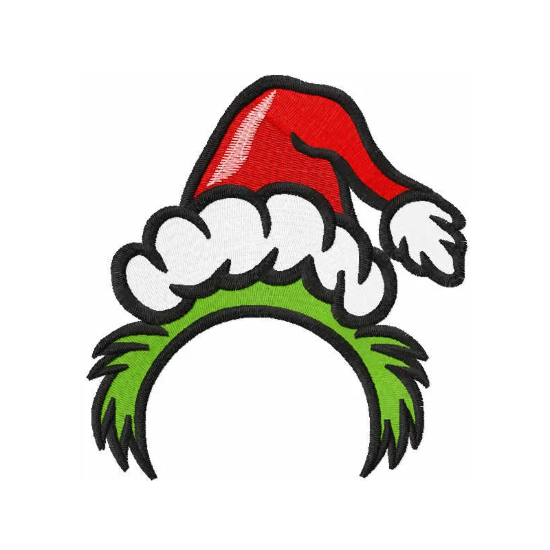 Preview of Grinch Christmas round monogram template embroidery design featuring Dr. Seuss inspired motifs.