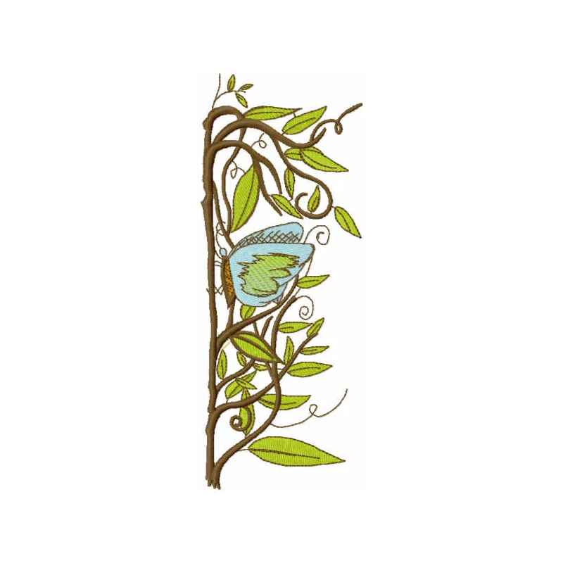 Delicate branch with butterfly embroidery design, showcasing intricate stitching for spring-themed projects.