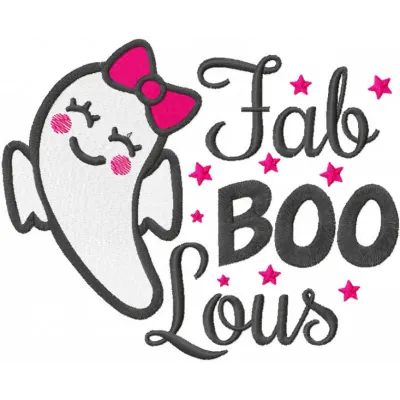 Preview of Fab Boo Lous embroidery design, a playful Halloween motif for stitching on t-shirts or tote bags.