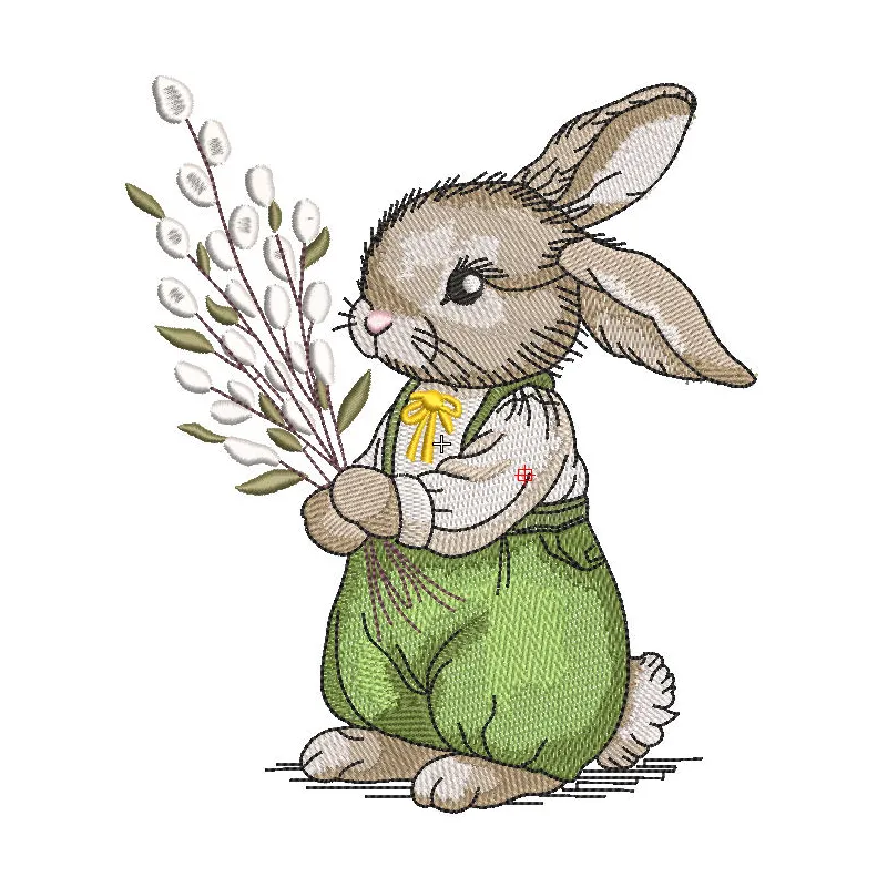 Easter Bunny with Willow Branches embroidery design showcasing a charming bunny surrounded by delicate branches.