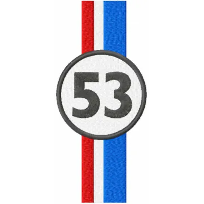 Herbie Racing Livery logo embroidery design preview showcasing a vibrant stitching pattern for auto enthusiasts.