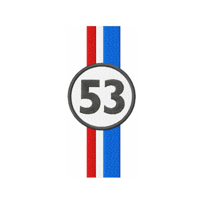 Herbie Racing Livery logo embroidery design preview showcasing a vibrant stitching pattern for auto enthusiasts.