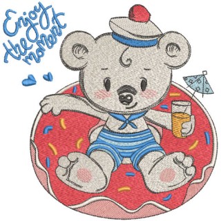 Teddy bear resting in the pool embroidery design - Embroidery Design