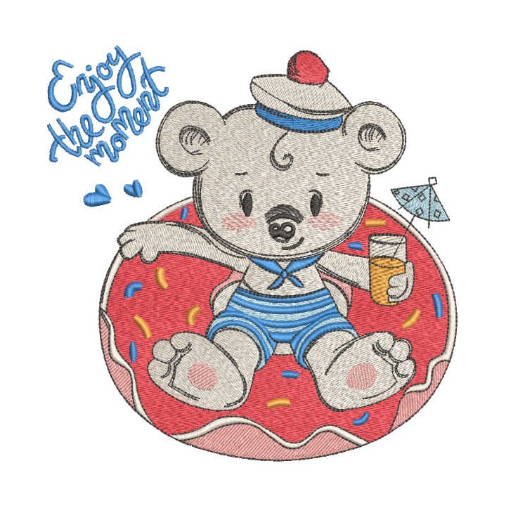 Teddy bear resting in the pool embroidery design - Embroidery Design