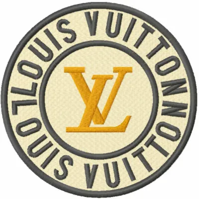 Louis Vuitton round logo embroidery design preview showcasing intricate stitching patterns for fashion apparel.