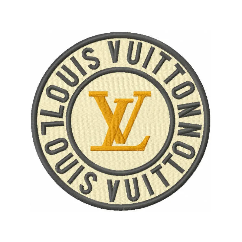 Louis Vuitton round logo embroidery design preview showcasing intricate stitching patterns for fashion apparel.