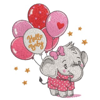 Baby elephant with balloons embroidery design - Embroidery Design